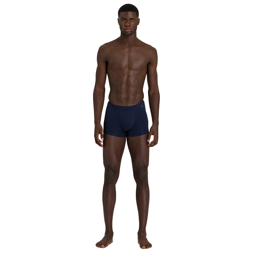 Hanro-2-Pack Covered Waistband Cotton Essentials Boxer Trunks, Light Melange / Deep Navy-UNDERU