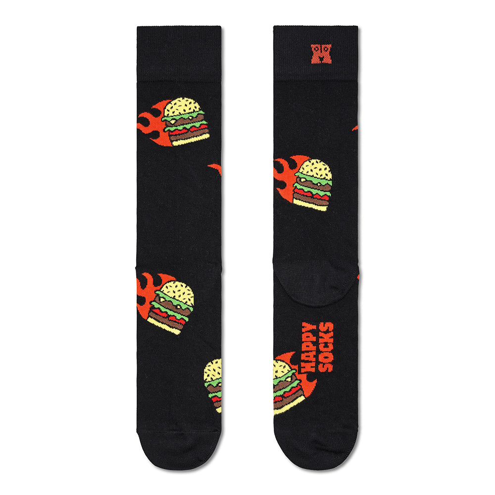 Happy Socks-Flaming Burger Socks, Black-UNDERU