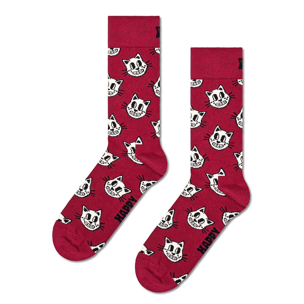 Happy Socks-Cat Socks, Dark Red-UNDERU