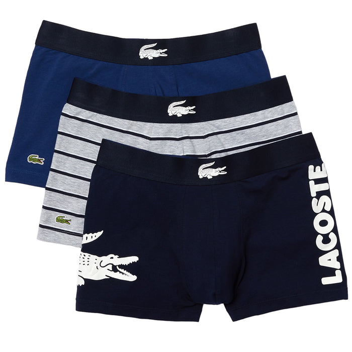 Lacoste-3-Pack Boxer Trunks, Navy/White-UNDERU