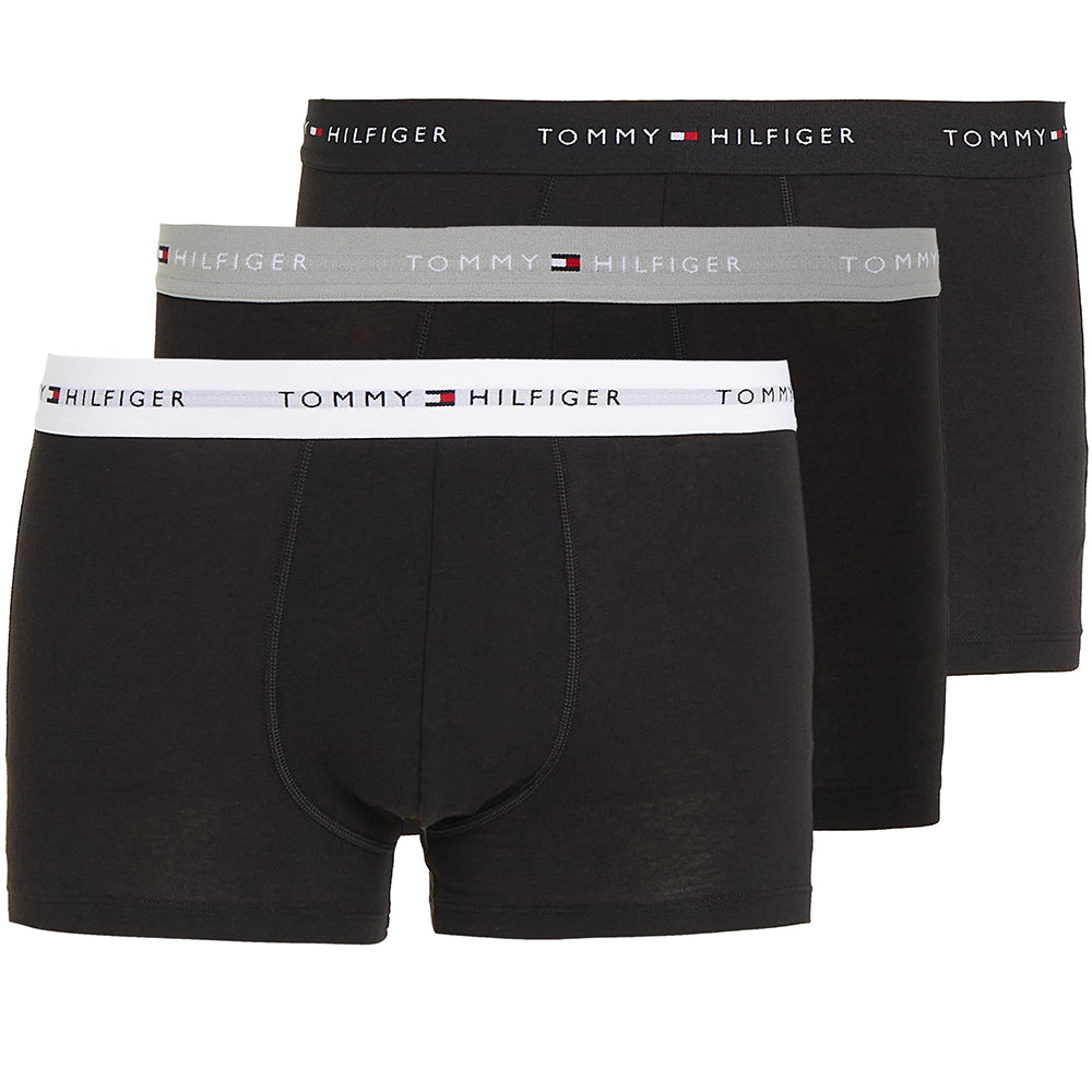 Tommy Hilfiger-3-Pack Signature Essential Logo Boxer Trunks, Black/Grey/White-UNDERU