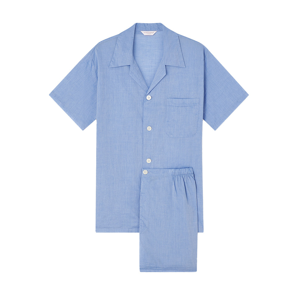 Derek Rose-Short Cotton Pyjama Set, Blue-UNDERU