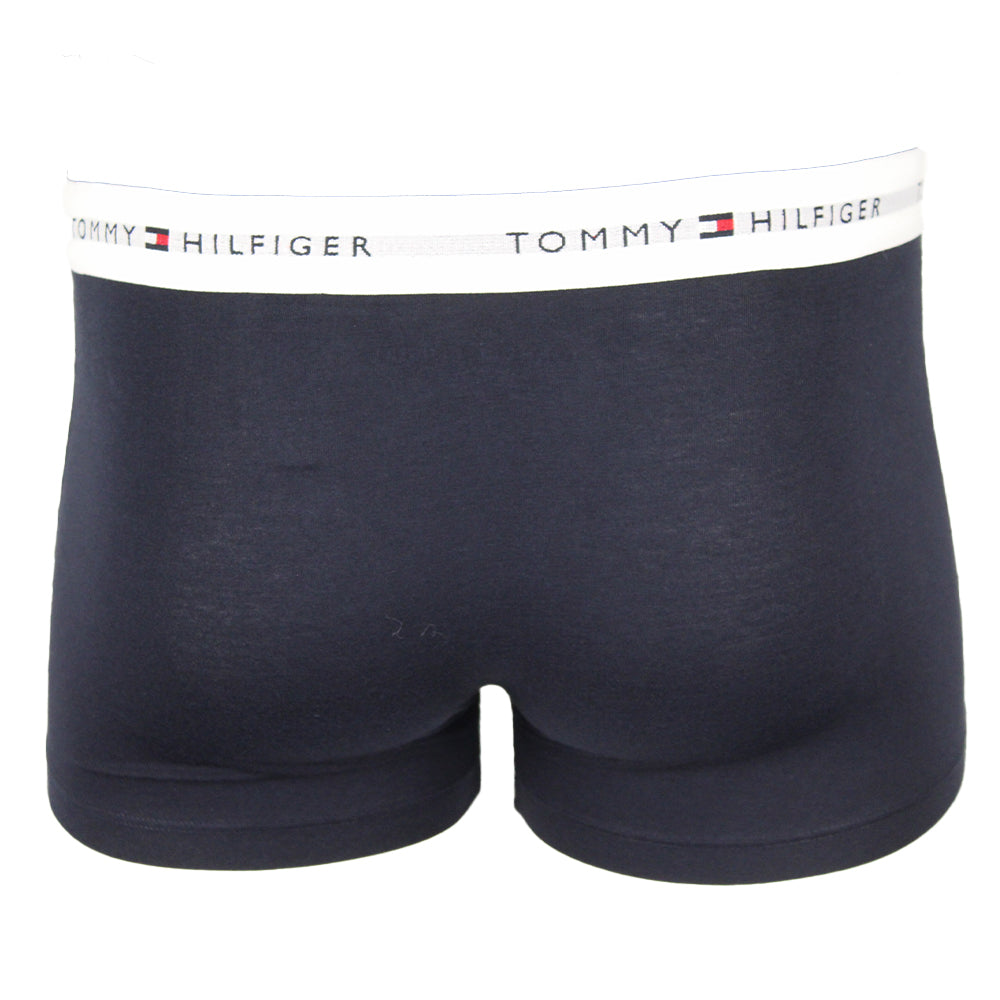 Tommy Hilfiger navy boxer trunk with white waistband, back view