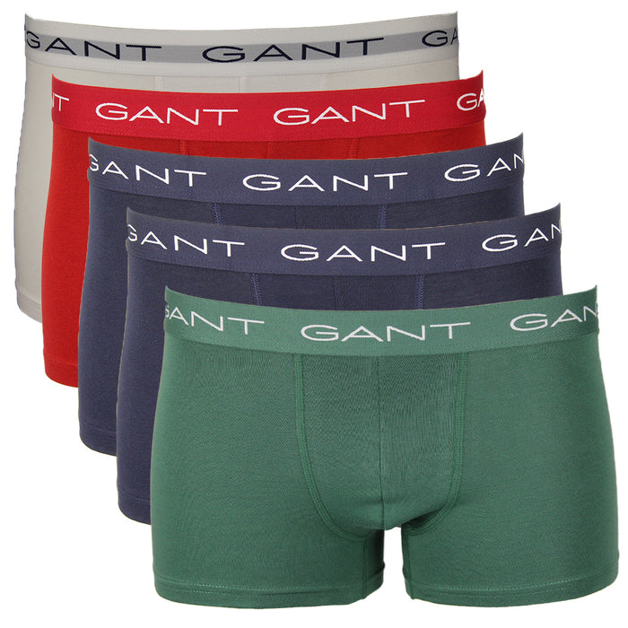 Gant 5 pack of boxer trunks, white, red, green and 2 navy. product code 25883