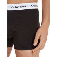 Calvin Klein-Cotton Stretch 3-Pack Stripe & Solid Boxer Trunks, Black/White-UNDERU