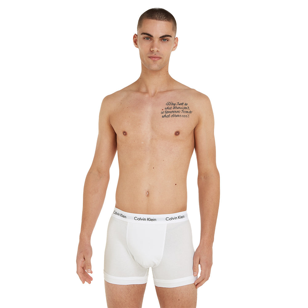 Calvin Klein-Cotton Stretch 3-Pack Stripe & Solid Boxer Trunks, Black/White-UNDERU