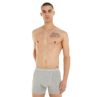 Calvin Klein-3-Pack All-Over Logo Cotton Stretch Boxer Trunks, Black/Grey-UNDERU