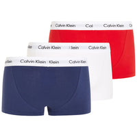 Calvin Klein-3-Pack Low-Rise Cotton Stretch Boxer Trunks, Blue/Red/White-UNDERU