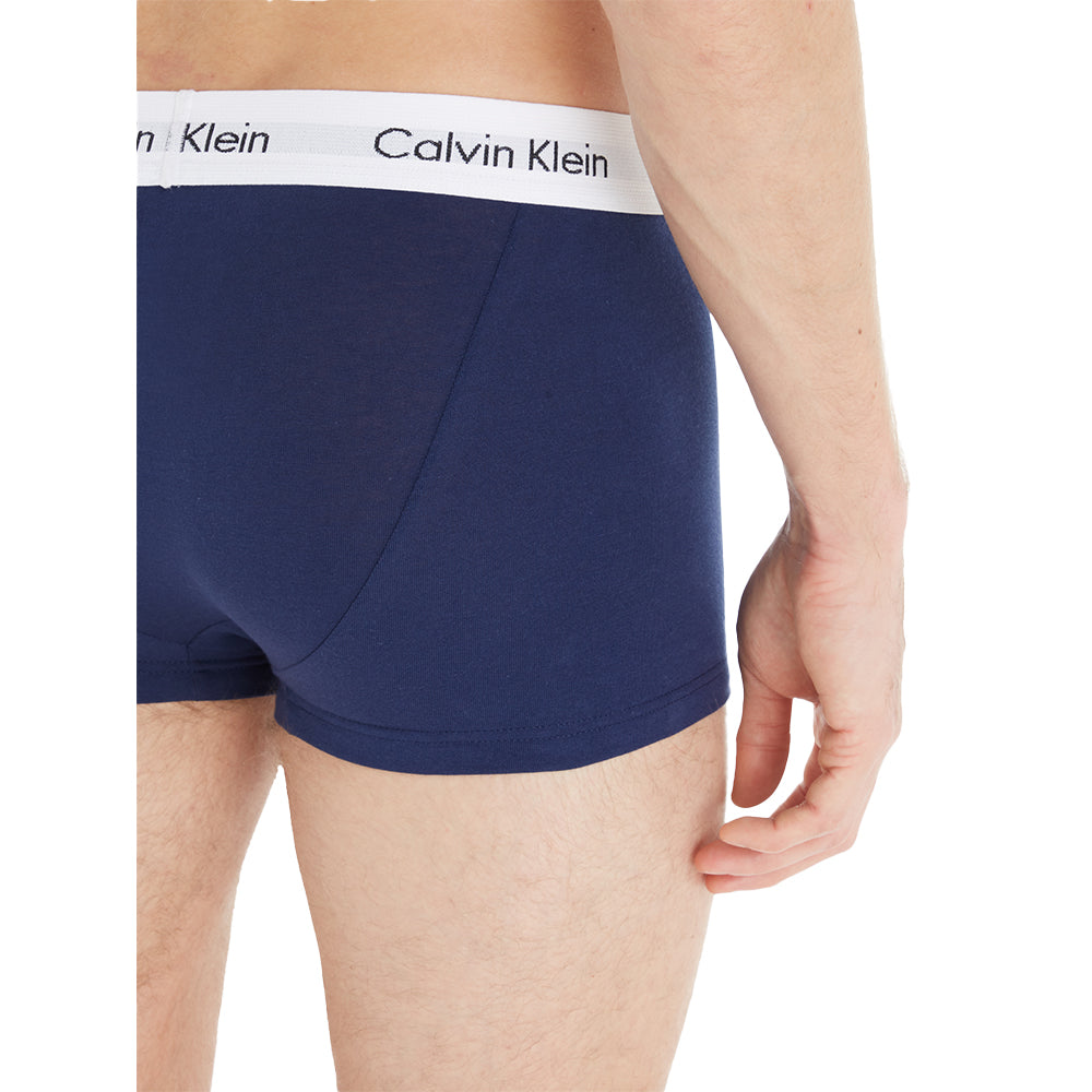 Calvin Klein-3-Pack Low-Rise Cotton Stretch Boxer Trunks, Blue/Red/White-UNDERU