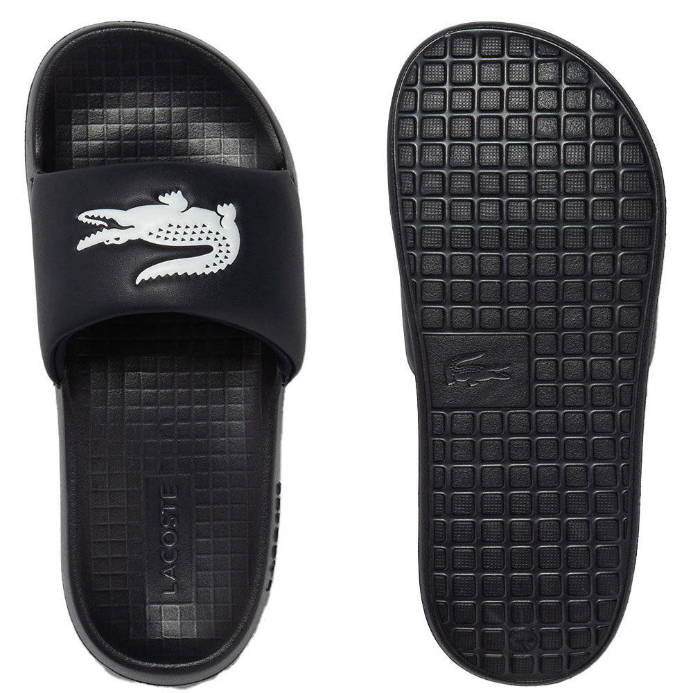 Lacoste-Croco 1.0 Synthetic Sliders, Black-UNDERU