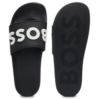 BOSS-Italian-Made Raised Logo Sliders, Black-UNDERU