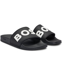 BOSS-Italian-Made Raised Logo Sliders, Black-UNDERU