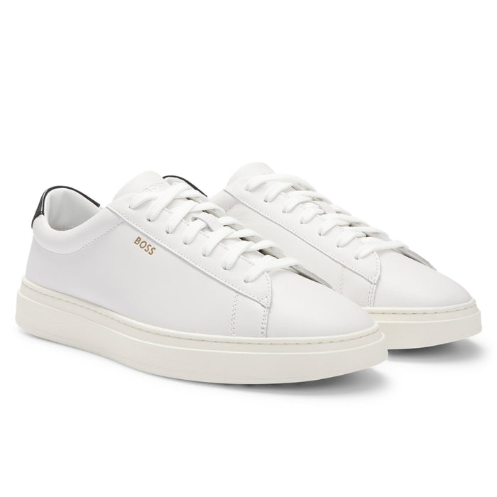 BOSS white mens leather trainers 