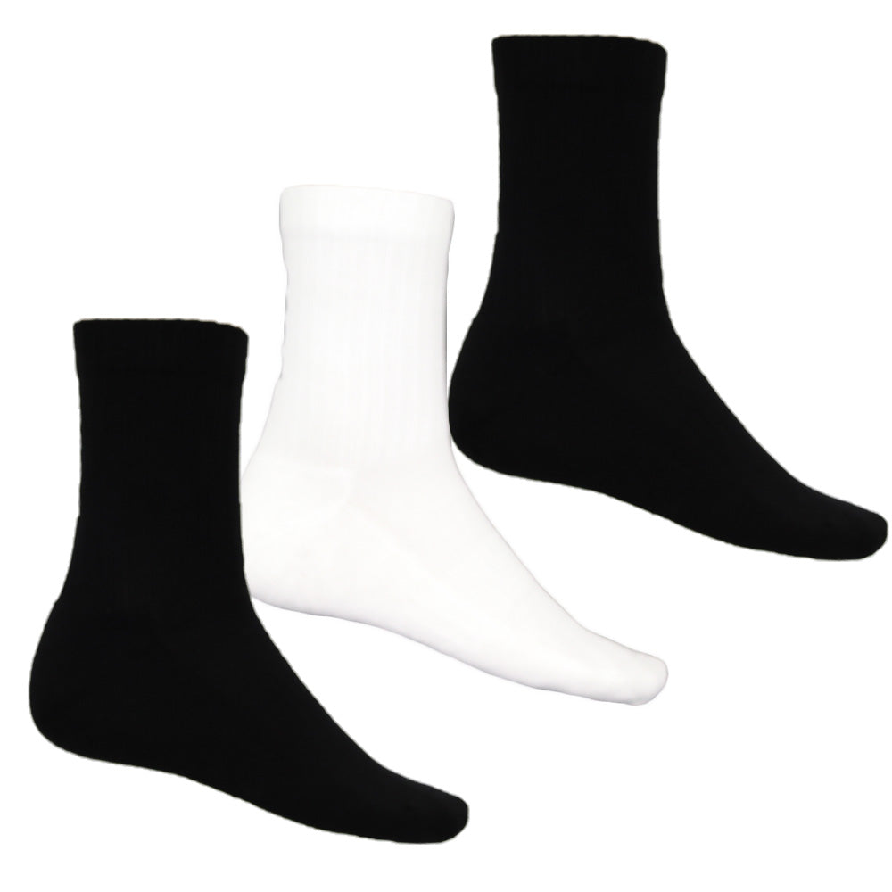 3-Pack Bamboo Back Logo Socks, Black/White