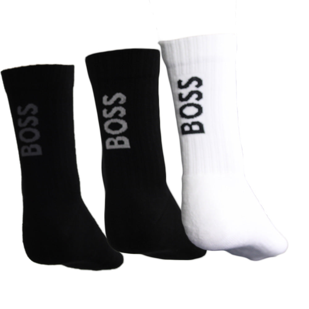 3-Pack Bamboo Back Logo Socks, Black/White