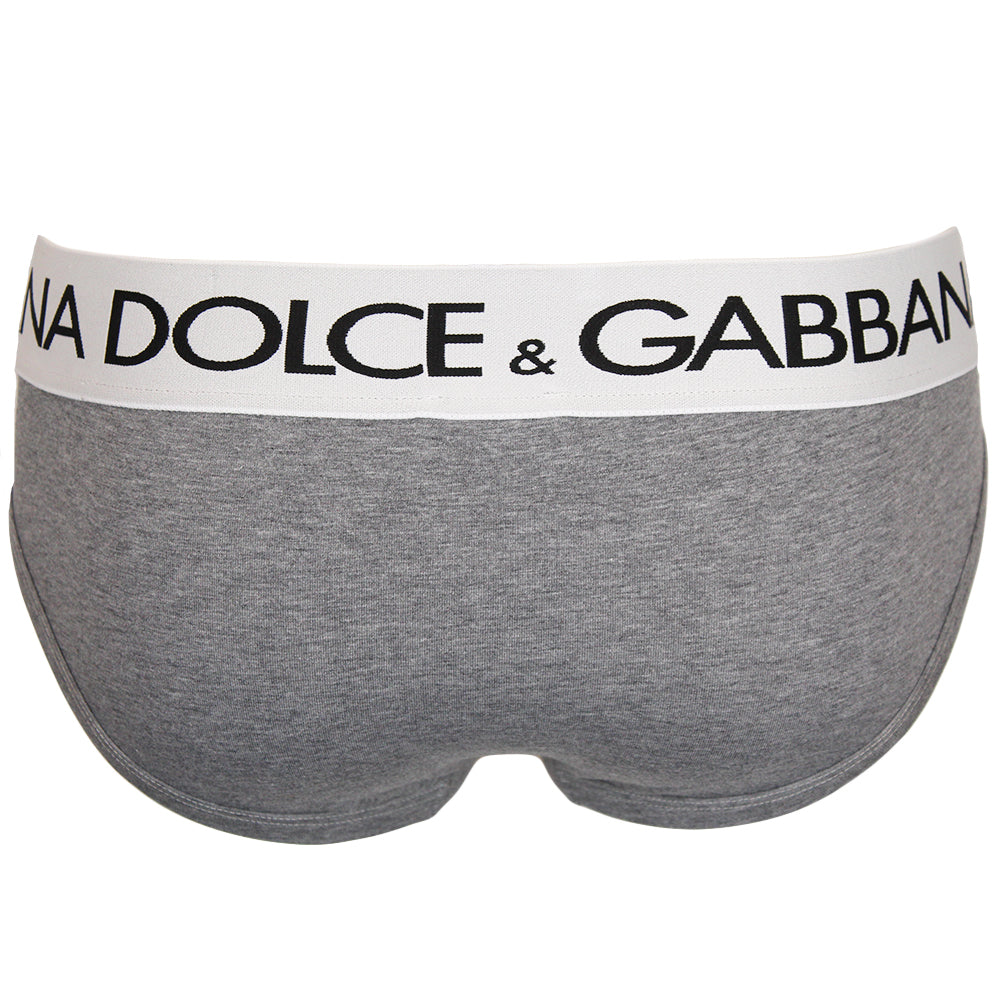 Dolce & Gabbana-Mid-Rise Briefs in Two-Way Stretch Cotton, Grey Melange-UNDERU