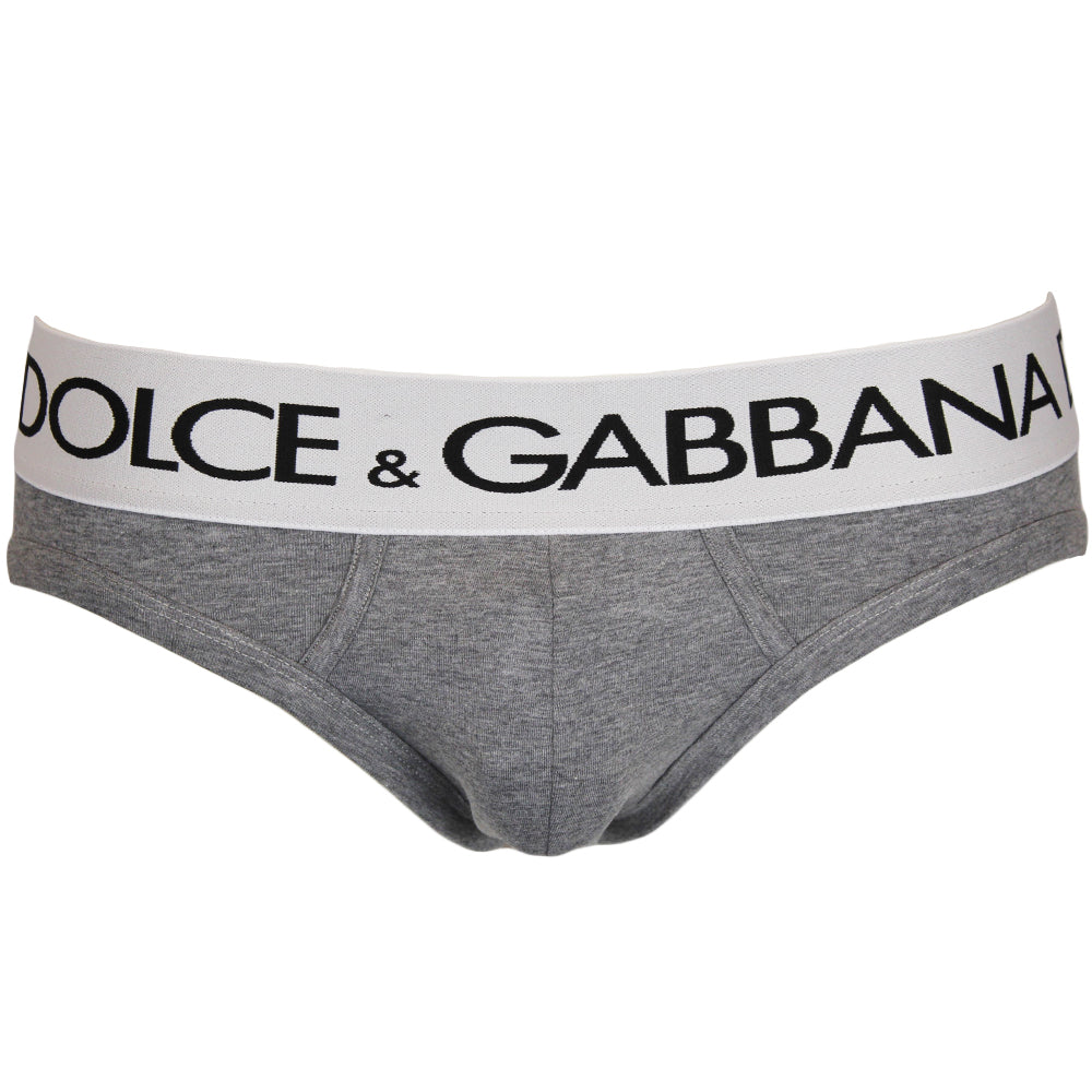 Dolce & Gabbana-Mid-Rise Briefs in Two-Way Stretch Cotton, Grey Melange-UNDERU