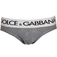 Dolce & Gabbana-Mid-Rise Briefs in Two-Way Stretch Cotton, Grey Melange-UNDERU