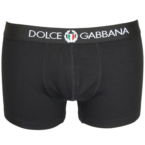 Dolce Gabbana Men s Two Way Stretch Boxer Trunks with Crest Black