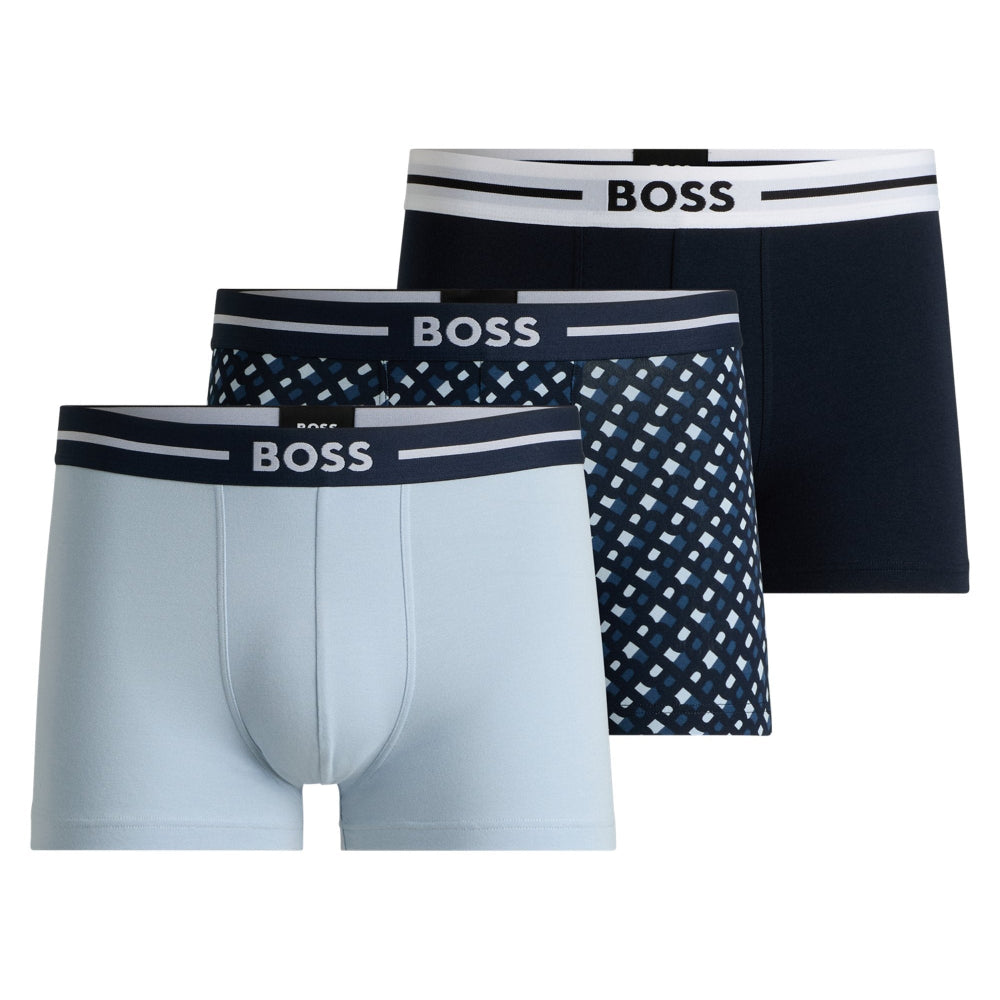 3-pack mens boss boxer trunks in blue