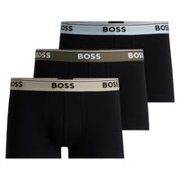 3-pack men's black BOSS boxer trunks with logo waistband