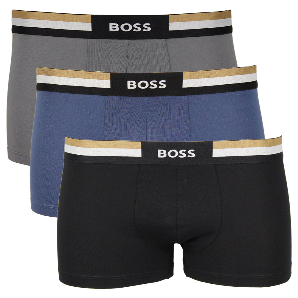 Boss 3 pack of boxer trunks, grey, blue and black