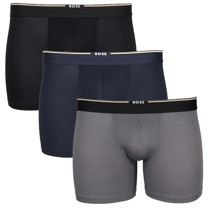 Boss 3 pack of bamboo boxer briefs, in black, navy and grey