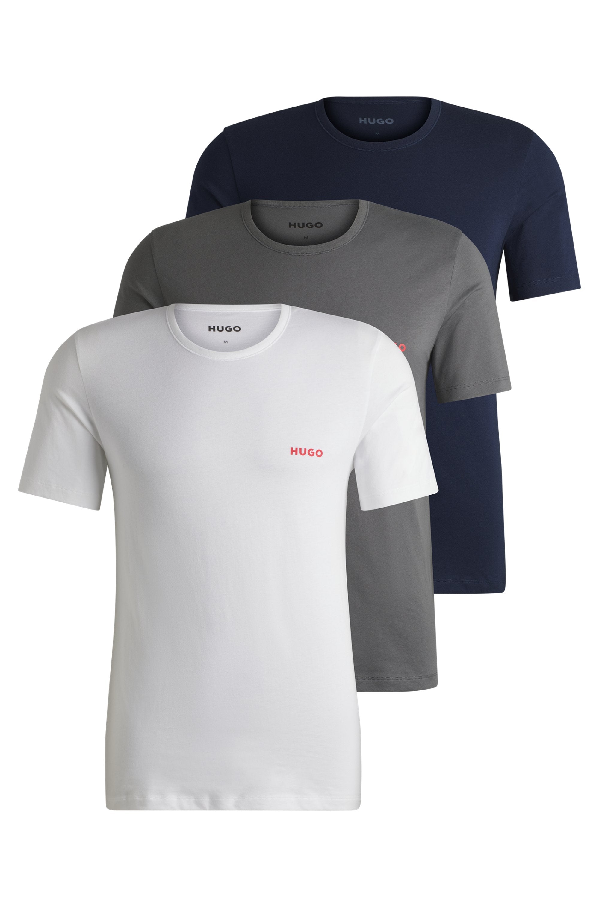 3-pack Hugo men's crew neck t-shirts, white, grey, black