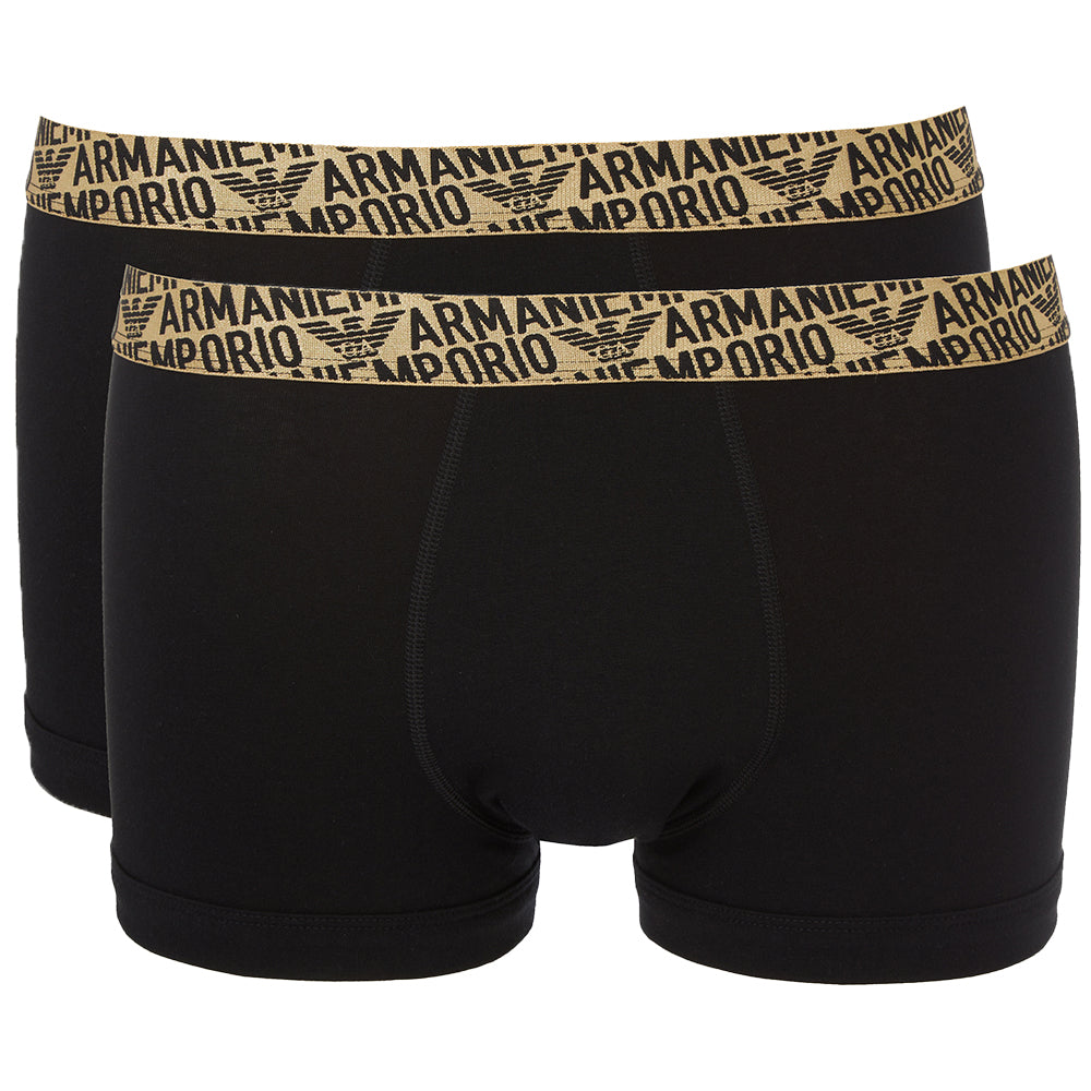 Emporio Armani-2-Pack Stretch Cotton Boxer Trunks, Black/Gold-UNDERU