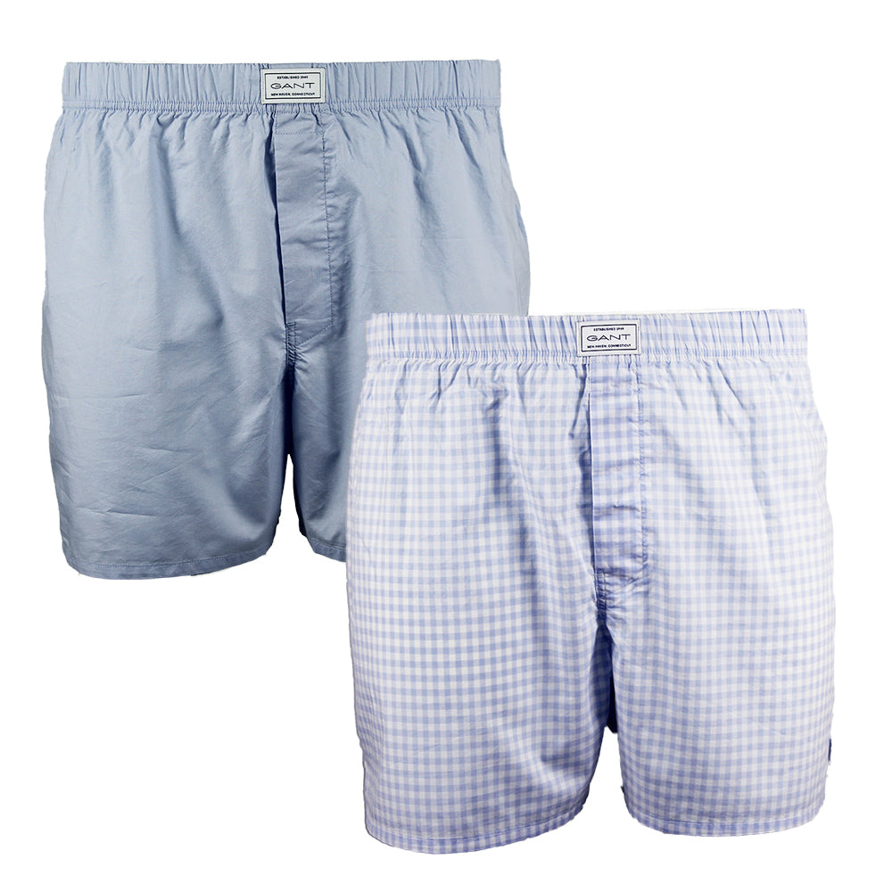 2-Pack Cotton Boxer Shorts, Light Blue