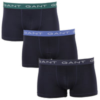 3 pack of Gant navy boxer trunks with contrasting coloured waistbands product code 26220 