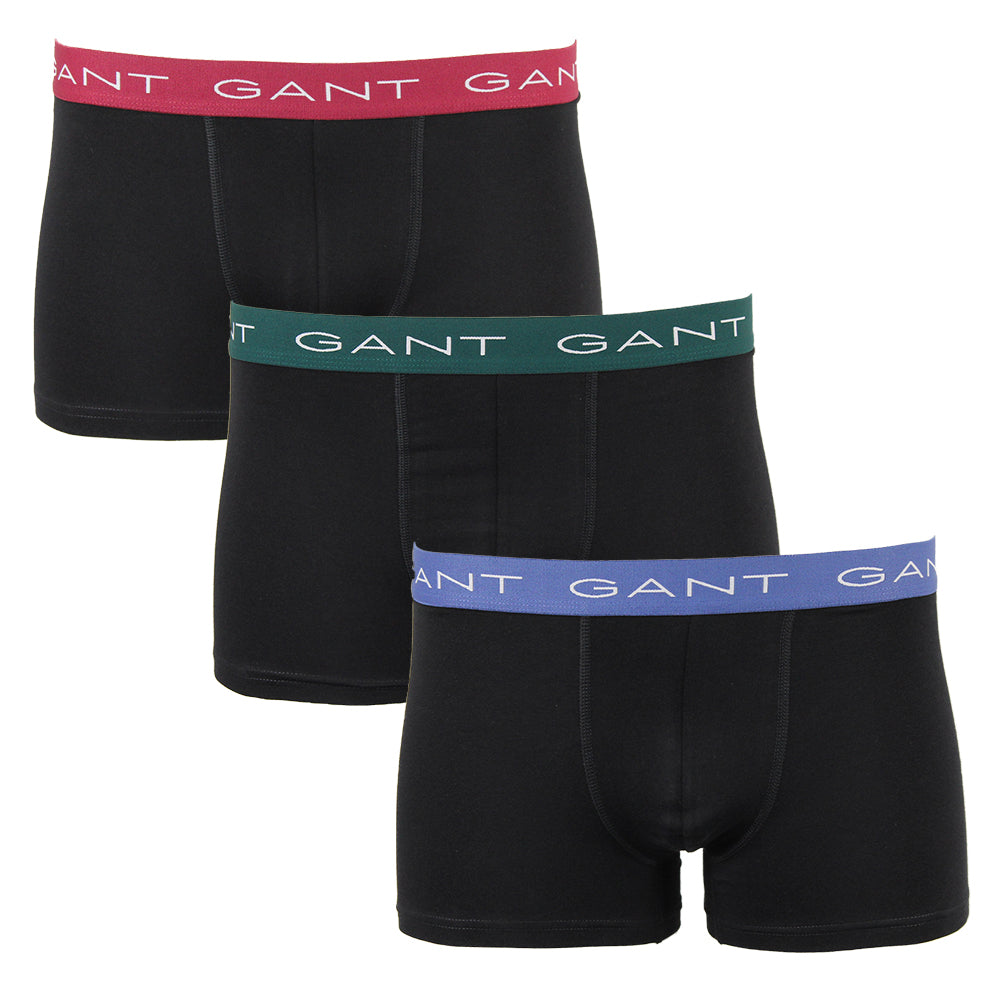 product 26223 Gant 3 pack boxer trunks black with red green and blue waist bands