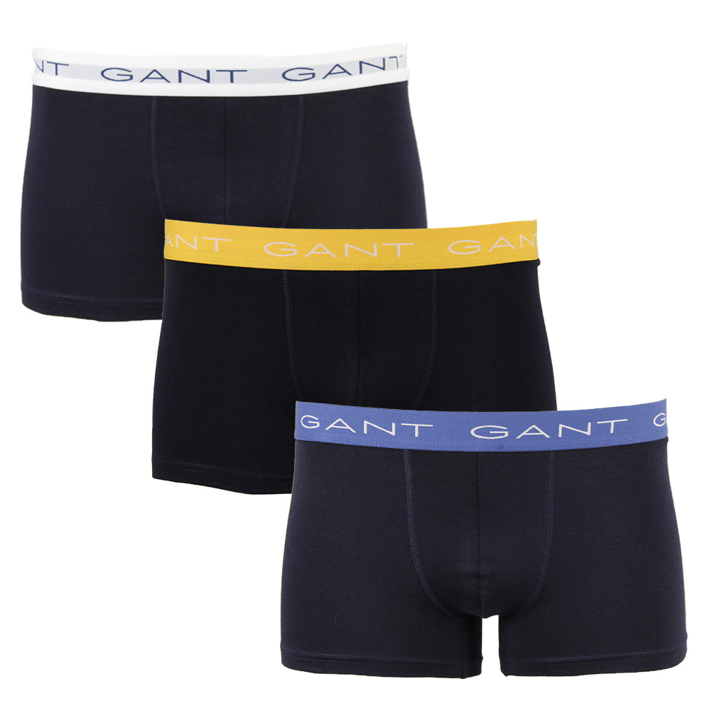 Product 26224 3 pack of Gant navy boxer trunks with waistbands in blue, yellow and white 