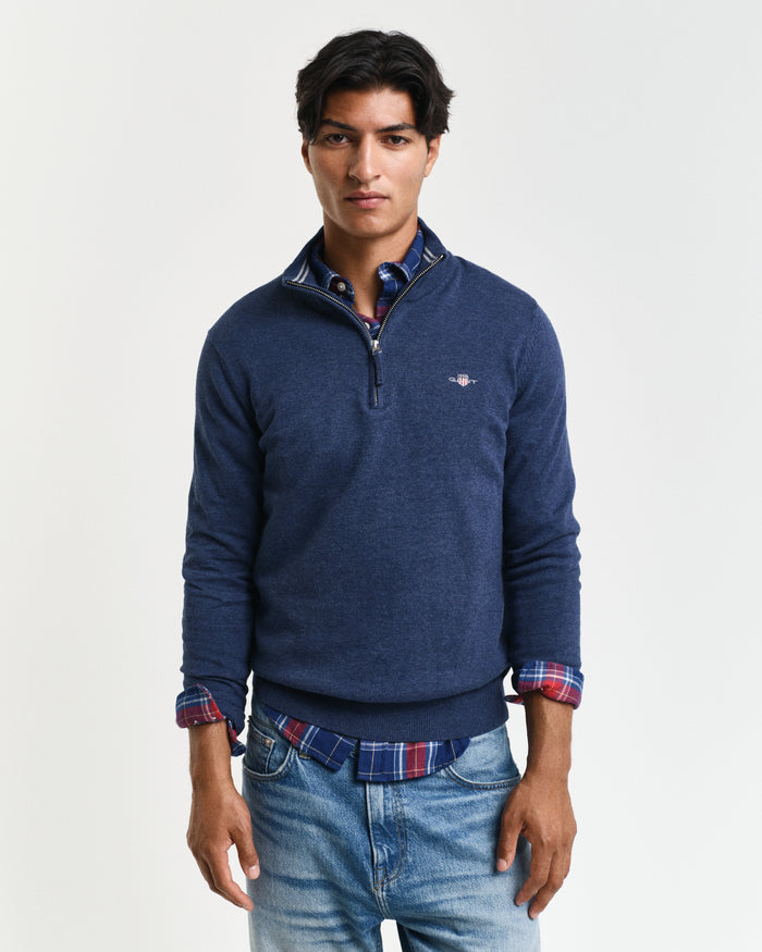 Gant mens classic cotton half-zip sweatshirt in navy