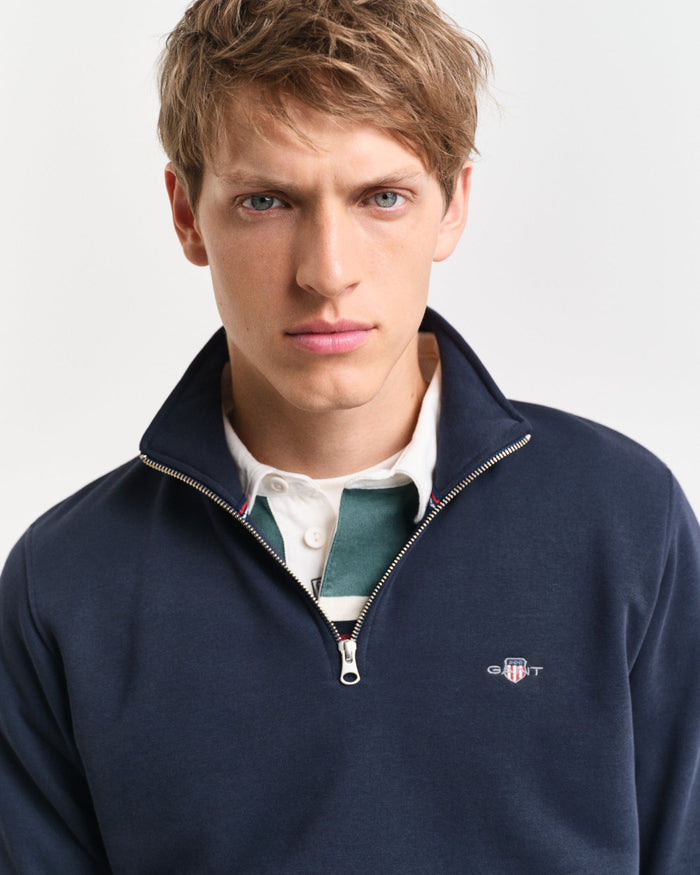 Gant men's half zip reg shield sweatshirt in evening blue