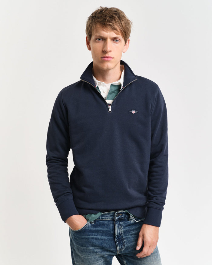 Gant men's half zip reg shield sweatshirt in evening blue