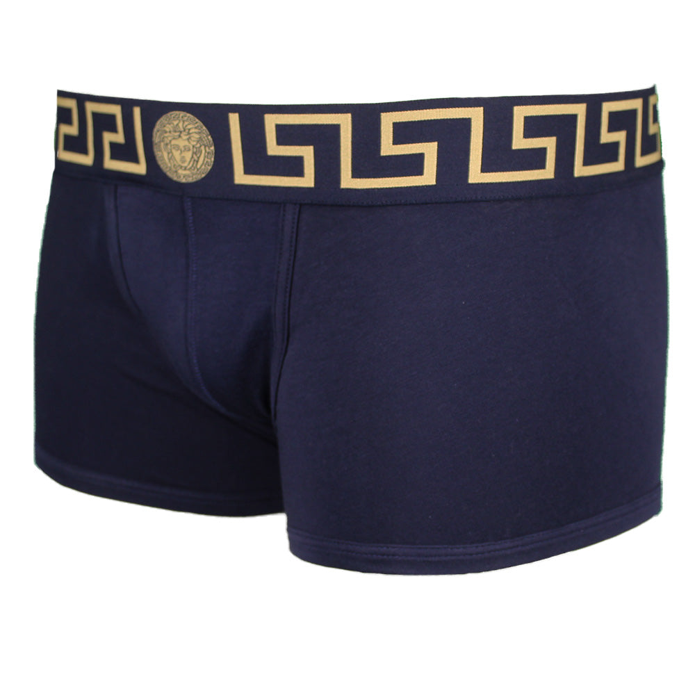 Versace navy greca boxer trunk, sided view