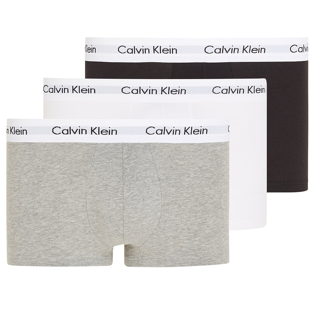 3-Pack Low Rise Cotton Stretch Boxer Trunks, Black/White/Grey-Calvin Klein-UNDERU