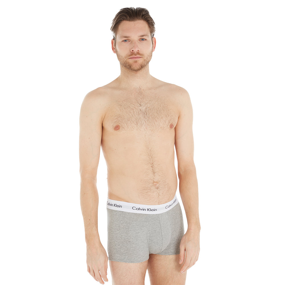 3-Pack Low Rise Cotton Stretch Boxer Trunks, Black/White/Grey-Calvin Klein-UNDERU