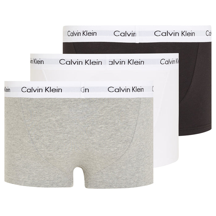 3-Pack Low Rise Cotton Stretch Boxer Trunks, Black/White/Grey-Calvin Klein-UNDERU