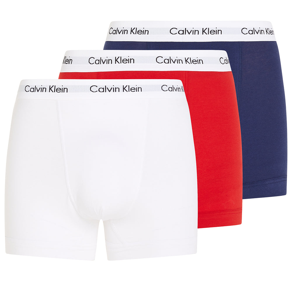 Cotton Stretch 3-Pack Boxer Trunks, Red/White/Blue-Calvin Klein-UNDERU