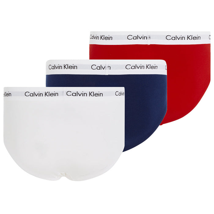 Cotton Stretch 3-Pack Contrast Waistband Briefs, White/Red/Blue-Calvin Klein-UNDERU