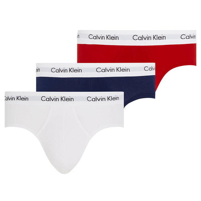 Cotton Stretch 3-Pack Contrast Waistband Briefs, White/Red/Blue-Calvin Klein-UNDERU