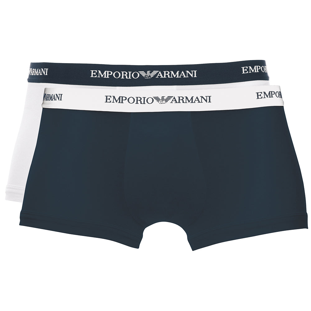 2-Pack Logoband Contrast Waist Boxer Trunks, Navy/White-Emporio Armani-UNDERU