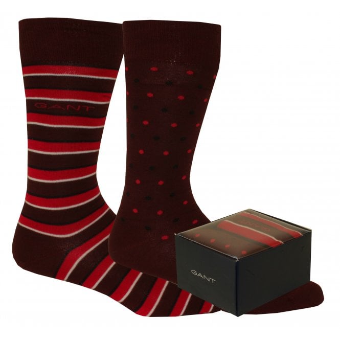 2-Pack Spots & Stripes Socks Gift Box, Burgundy-GANT-UNDERU