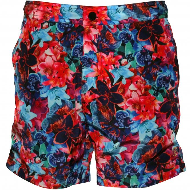 Oiler & Boiler South Cape Floral Print Swim Shorts, Blue/Pink | UnderU