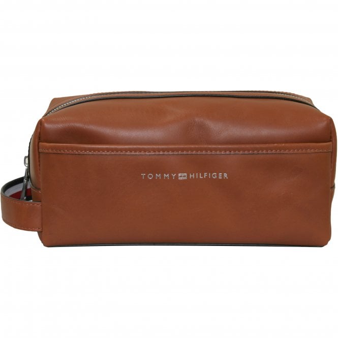 Leather Wash Bag, Cognac Brown-Tommy Hilfiger-UNDERU