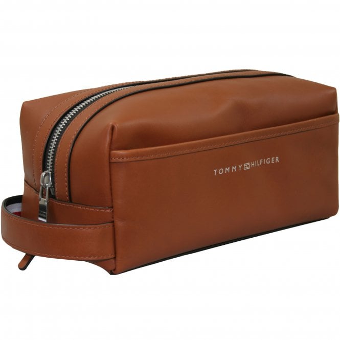 Leather Wash Bag, Cognac Brown-Tommy Hilfiger-UNDERU