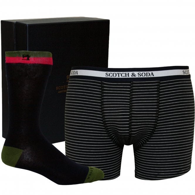 Luxury Gift Box Set with Striped Boxer Briefs and Jacquard Socks, Navy/Blue-Scotch & Soda-UNDERU