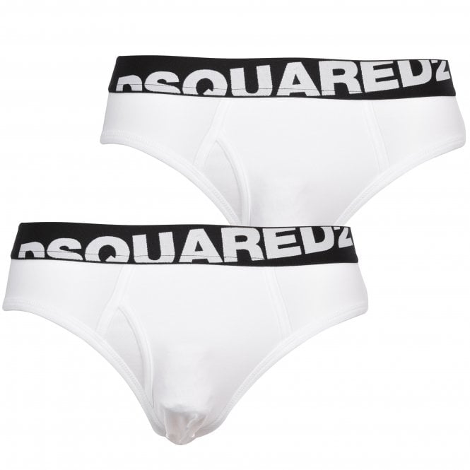 DSquared2 Men's 2-Pack Angled Logo Low-Rise Briefs, White